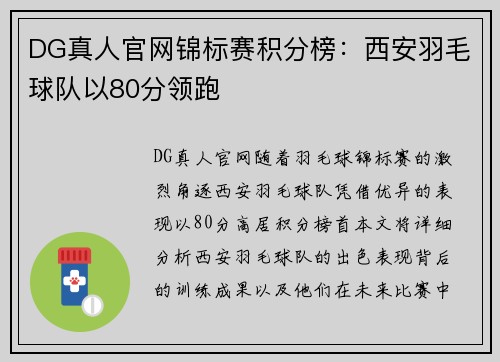 DG真人官网锦标赛积分榜：西安羽毛球队以80分领跑